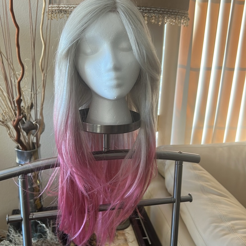 Hair wig 100% natural-blonde dark pink effect color, NEW